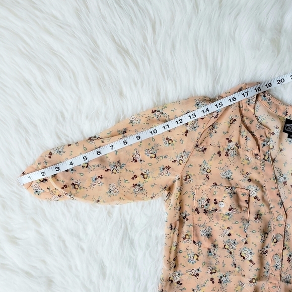 Angie peach floral semi-sheer tunic blouse size S - Picture 6 of 8